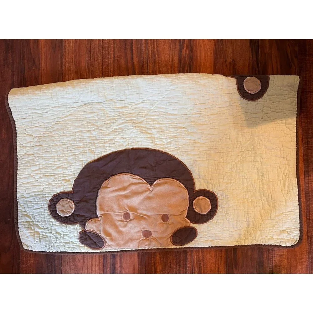 Peek a Boo MONKEY Baby‎ Blanket Head Face Reversible Green White Brown Stripe